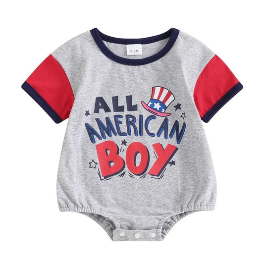 Baby Boy Color Matching Letters Printed Romper - GeeNuxe