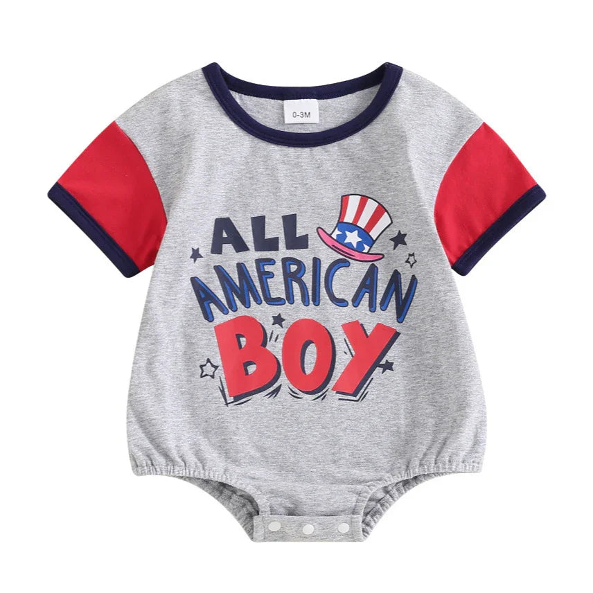Baby Boy Color Matching Letters Printed Romper - GeeNuxe 