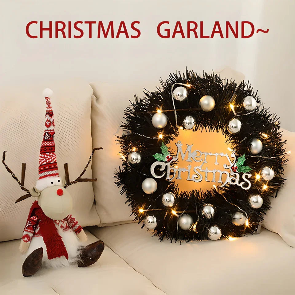 1 Piece Of 24-inch Black-themed Garland With Silver Ball Accessories And Christmas Letters - GeeNuxe 