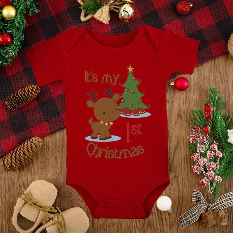 Merry Christmas Red Deer Baby Jumpsuit Romper - GeeNuxe 