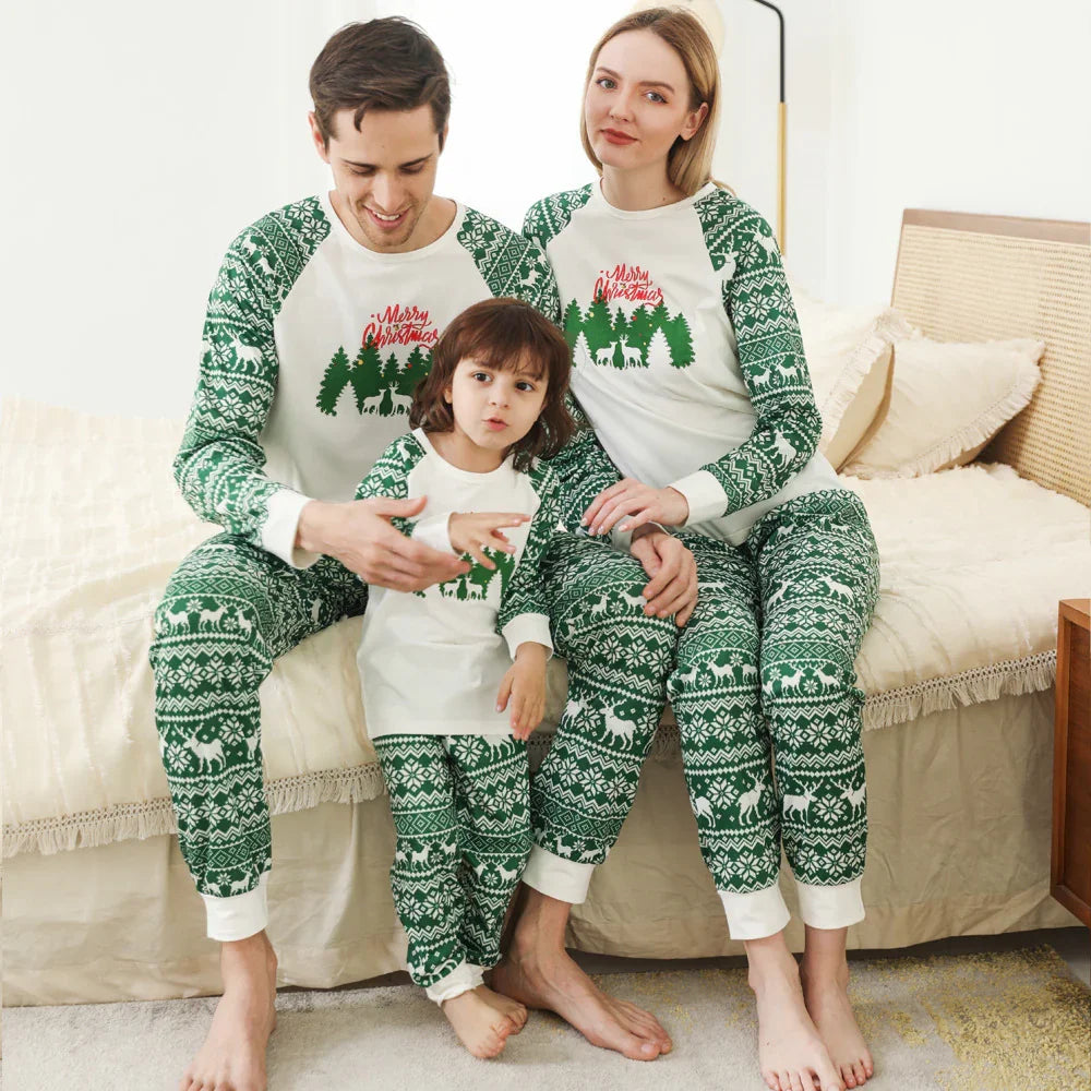 Printed Round Neck Color Matching Parent-child Christmas Family Set - GeeNuxe 