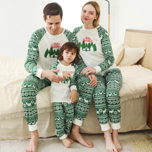 Printed Round Neck Color Matching Parent-child Christmas Family Set - GeeNuxe 