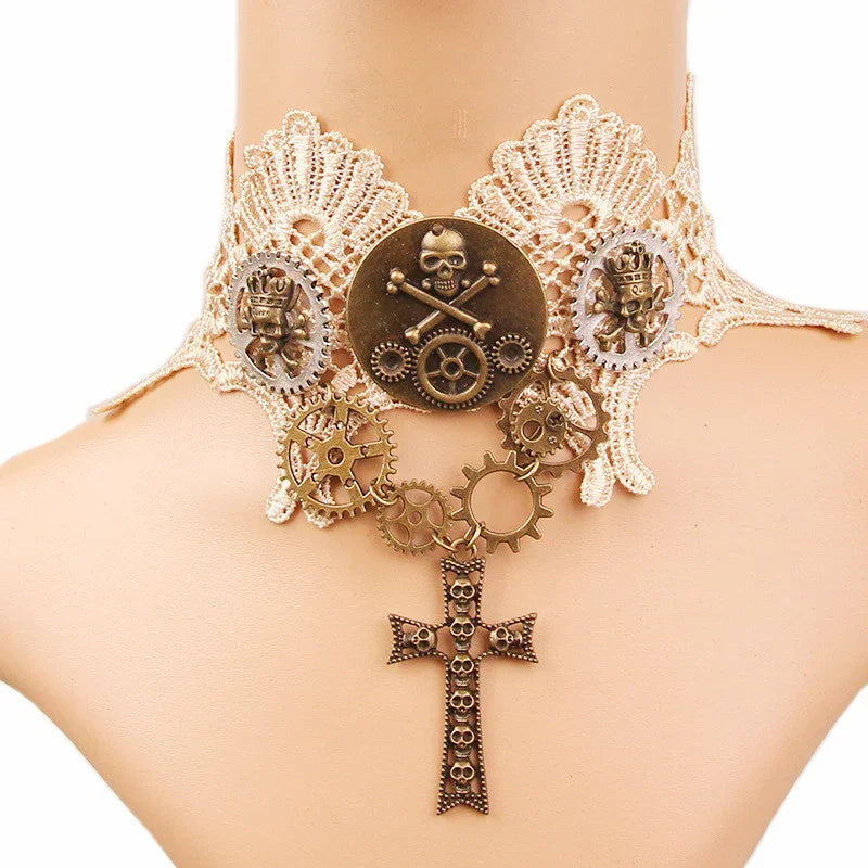 Steampunk Court Retro Gear Necklace, Skull Accessories For Halloween - GeeNuxe 