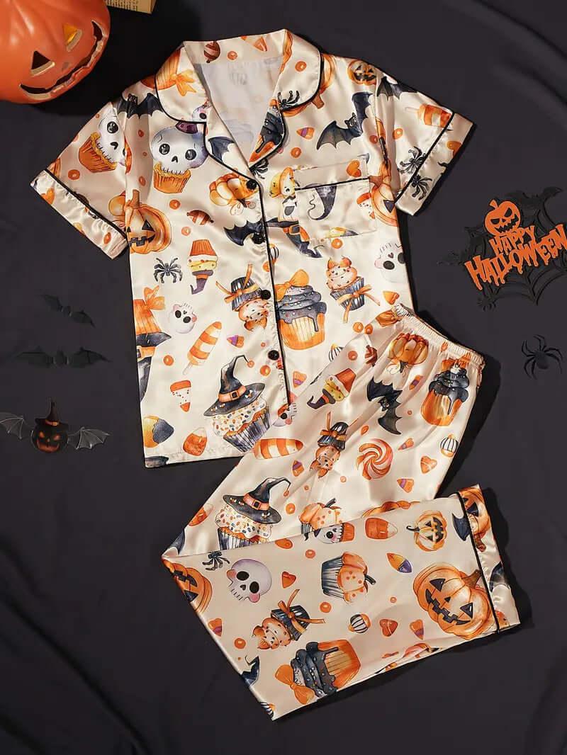 Long Sleeve And Short Sleeve Homewear Pajamas Christmas Halloween Printing - GeeNuxe 