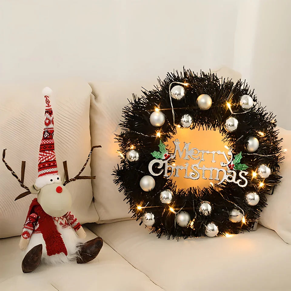 1 Piece Of 24-inch Black-themed Garland With Silver Ball Accessories And Christmas Letters - GeeNuxe 
