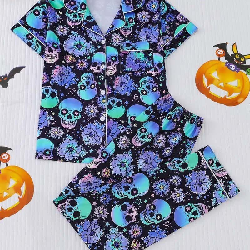 Long Sleeve And Short Sleeve Homewear Pajamas Christmas Halloween Printing - GeeNuxe 