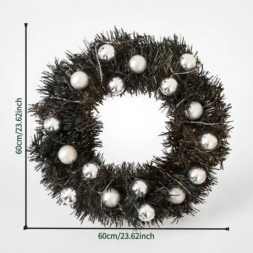 1 Piece Of 24-inch Black-themed Garland With Silver Ball Accessories And Christmas Letters - GeeNuxe 