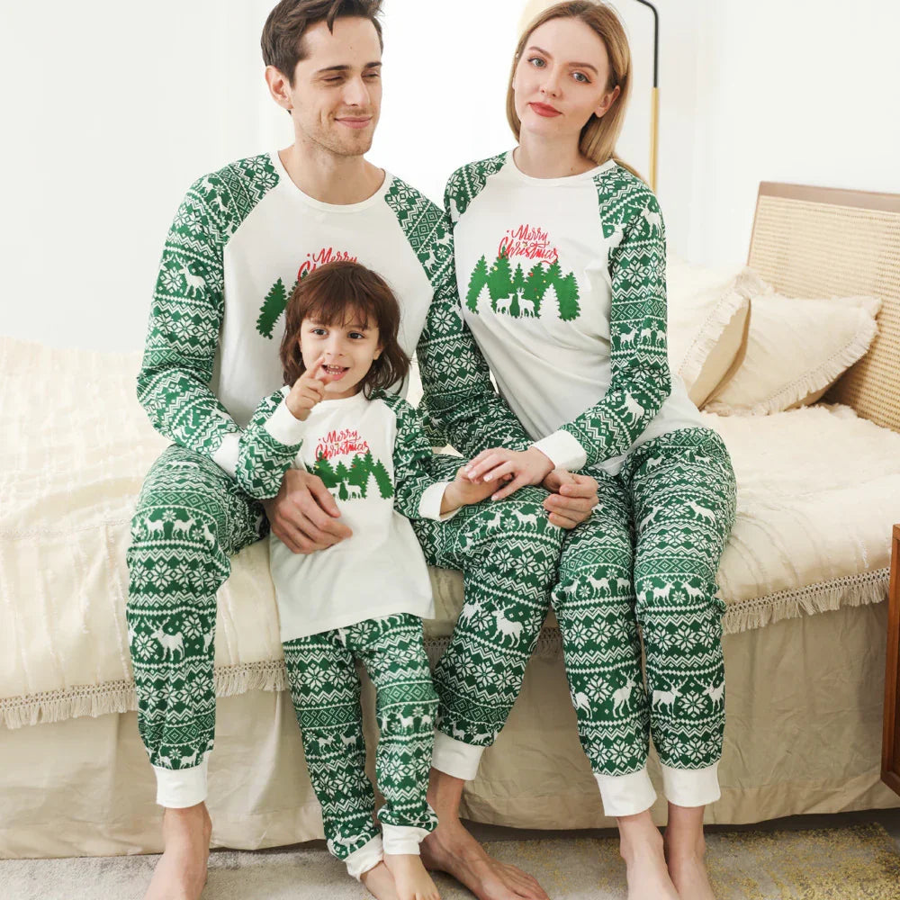 Printed Round Neck Color Matching Parent-child Christmas Family Set - GeeNuxe 
