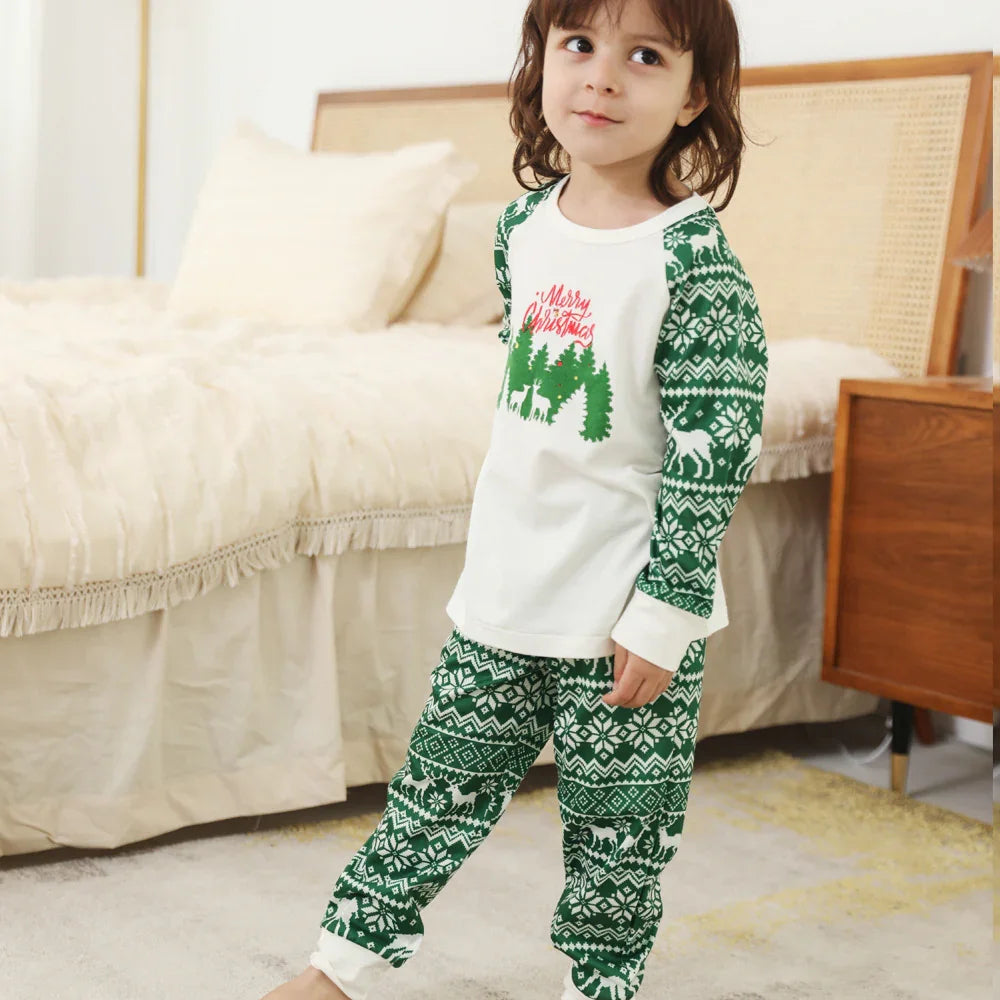 Printed Round Neck Color Matching Parent-child Christmas Family Set - GeeNuxe 