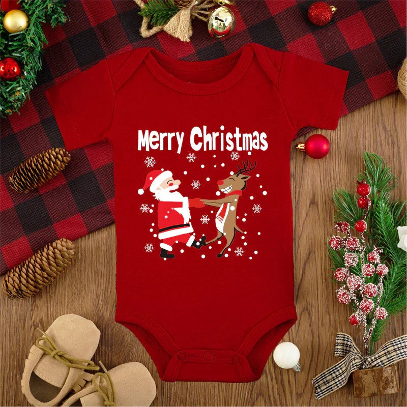 Merry Christmas Red Deer Baby Jumpsuit Romper - GeeNuxe 
