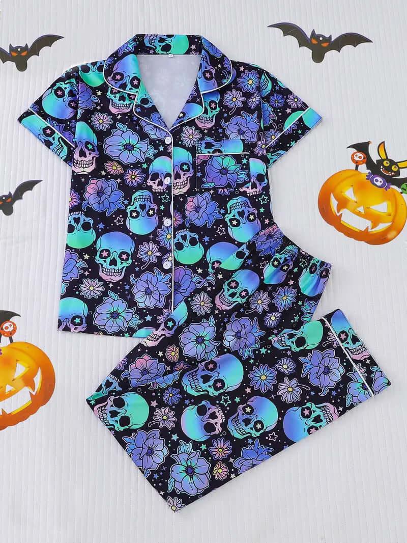 Long Sleeve And Short Sleeve Homewear Pajamas Christmas Halloween Printing - GeeNuxe 