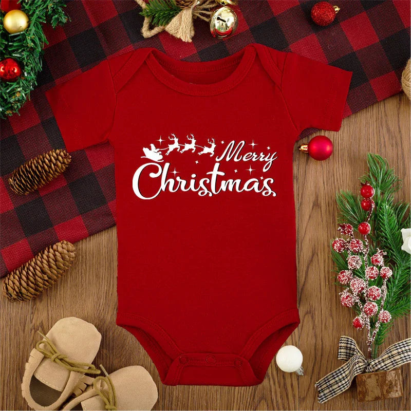 Merry Christmas Red Deer Baby Jumpsuit Romper - GeeNuxe 