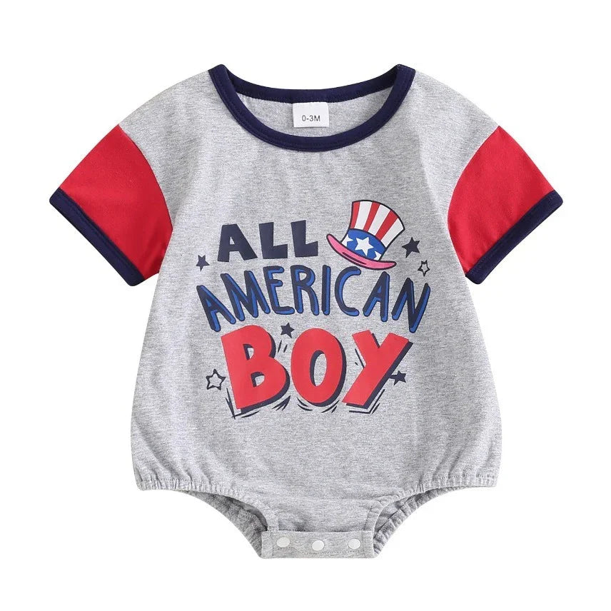 Baby Boy Color Matching Letters Printed Romper - GeeNuxe 
