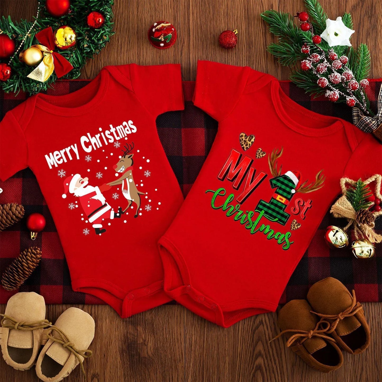 Merry Christmas Red Deer Baby Jumpsuit Romper - GeeNuxe 